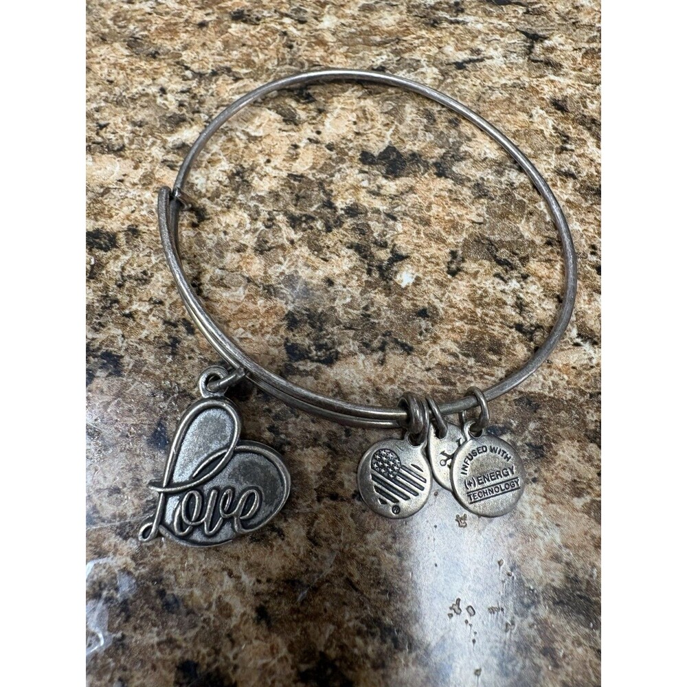 Alex and Ani Love Heart Charm Expandable Bangle Bracelet Rafaelian Silver Finish